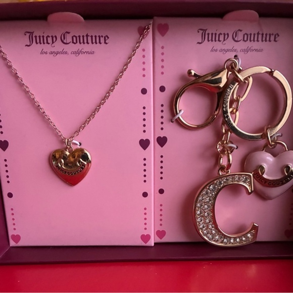 Juicy Couture Gold Heart Necklace and Keychain Set
